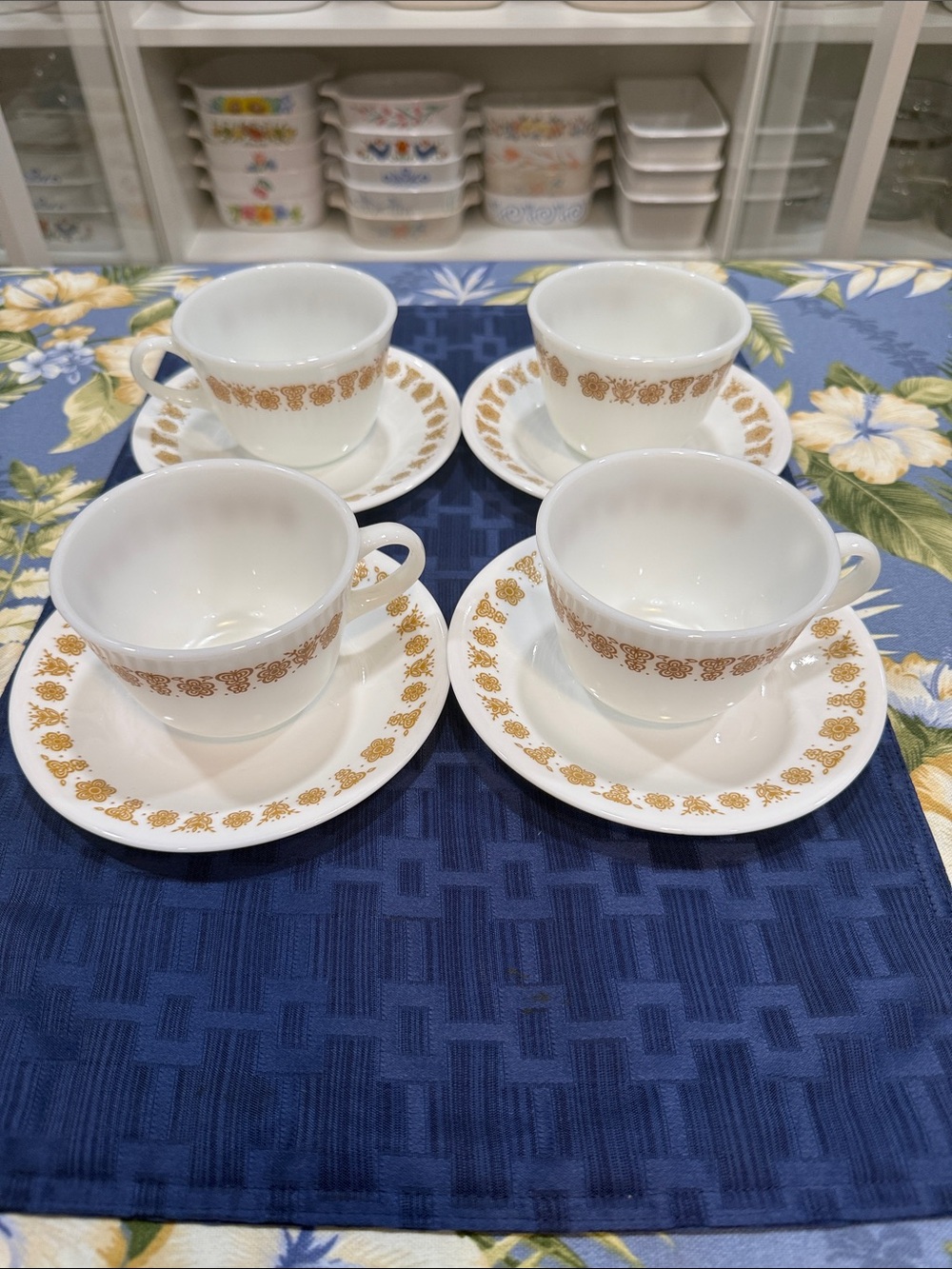 Set of Four Butterfly Gold Tea Cups and Saucers